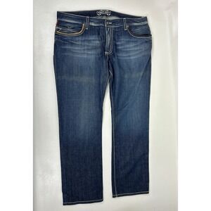 Robin's Jeans Men's Flap Studded Black Leather Pockets Embroidered Size 40x31‎